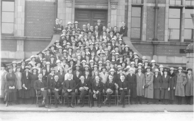 Group on steps of Chorley Grammar School, Union Street, Chorley