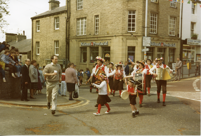 Folk dancers, Castle Street, Clitheroe