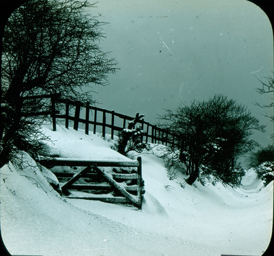 Snowscene with fence and gate, Rossendale