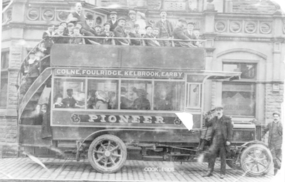 First Colne to Earby Bus outside Station Hotel Earby.