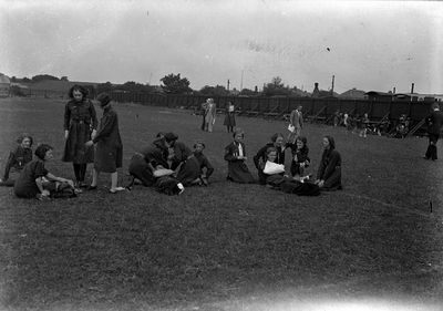Guides taking part in an ambulance competition at a scouts rally
