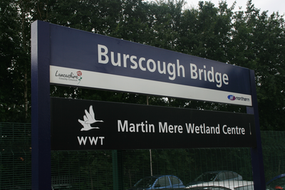 Sign for Burscough Bridge Railway Station