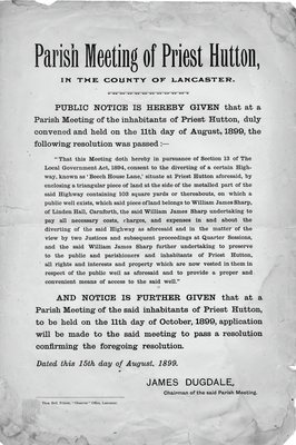 Public Notice - Parish Meeting of Priest Hutton - 11 Aug 1899
