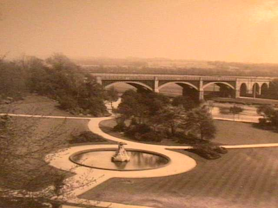 Miller Park fountain and East Lancashire Railway Bridge, Preston