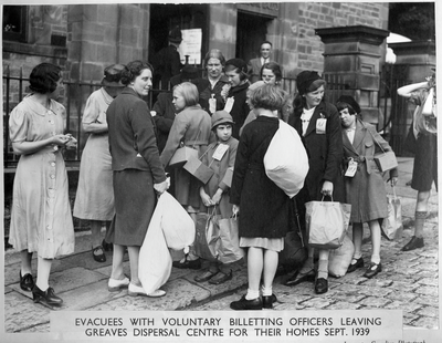 Evacuees leaving Greaves dispersal centre, Scotforth Road, Lancaster