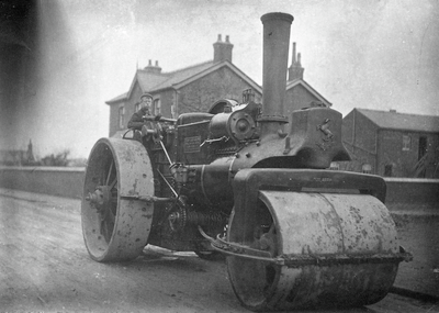 Workman driving steam roller Hesketh lane Tarleton