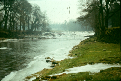 Ice on River Ribble at Waddow weir
