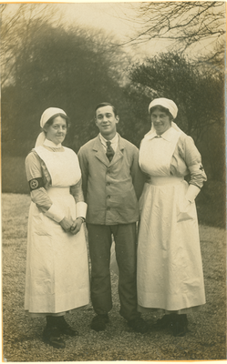 Nurses and patient at Elmfield Hall Military Hospital