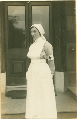 Nurse outside Elmfield Hall Military Hospital