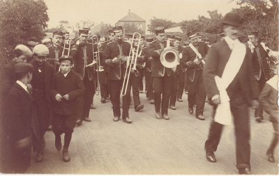 Brass band procession, Church Lane, Tarleton