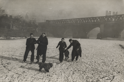 Skaters on the frozen River Ribble, Preston