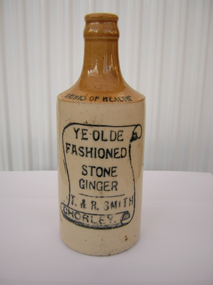 Stone ginger beer bottle from T & R Smith, Chorley