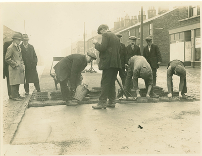 The  laying of metal setts, Abbey Street, Accrington