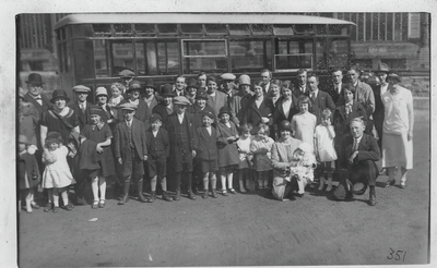 Weslyan Methodists about to board an Ellisons bus for an outing to Southport.